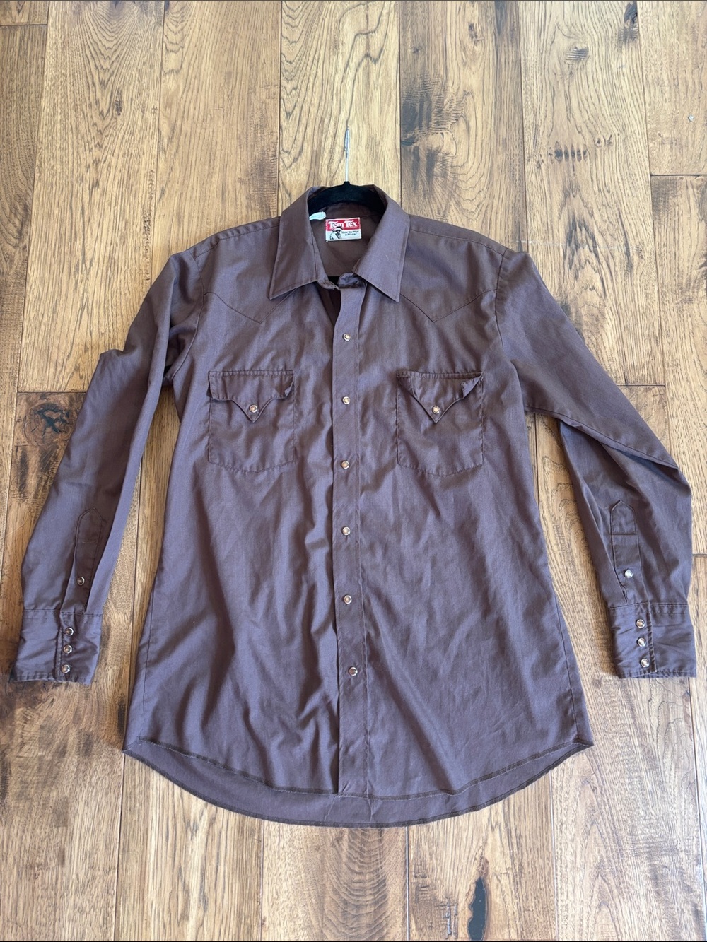 Vintage Men's Brown Western Shirt Tem Tex. Pearl Snap Front. Colorado Cowboy